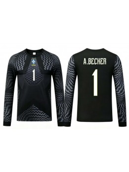 Detské Futbalové oblečenie Brazília Alisson Becker #1 Brankarsky MS 2026 Dlhy Rukáv - Domáci (+ trenírky)